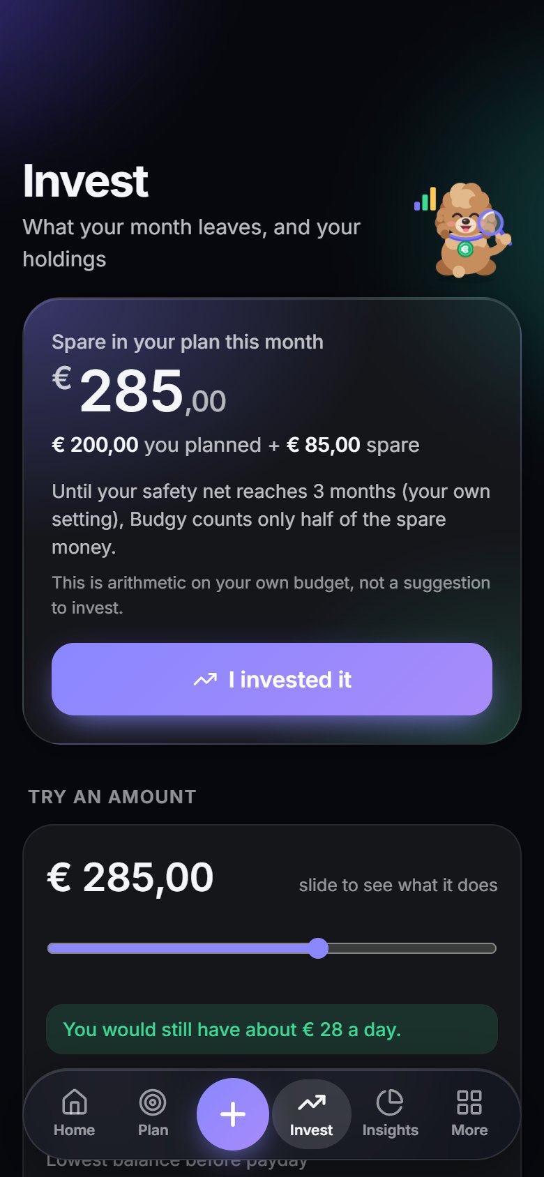 What does your month leave?: a screen of the Budgy app
