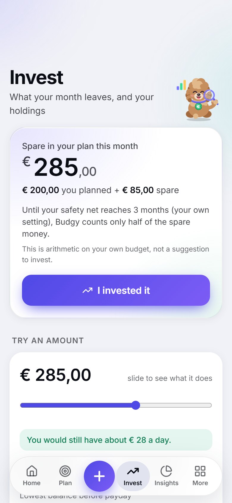What does your month leave?: a screen of the Budgy app