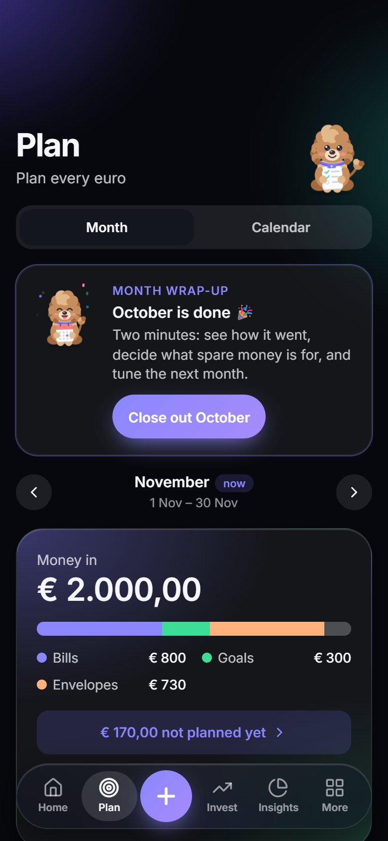 The Budgy plan screen