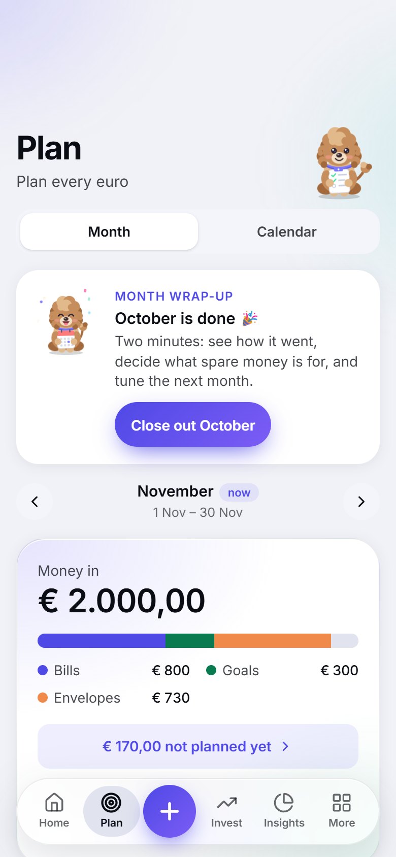 The Budgy plan screen